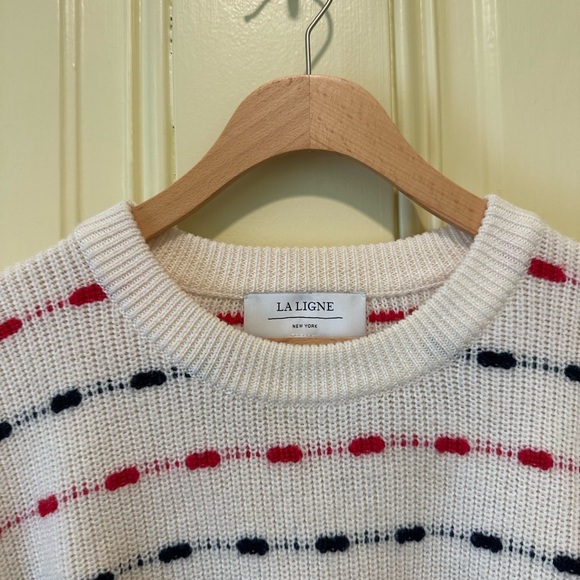 La Ligne Wool Jacquard Strip Red Blue Sweater - Picture 2 of 4